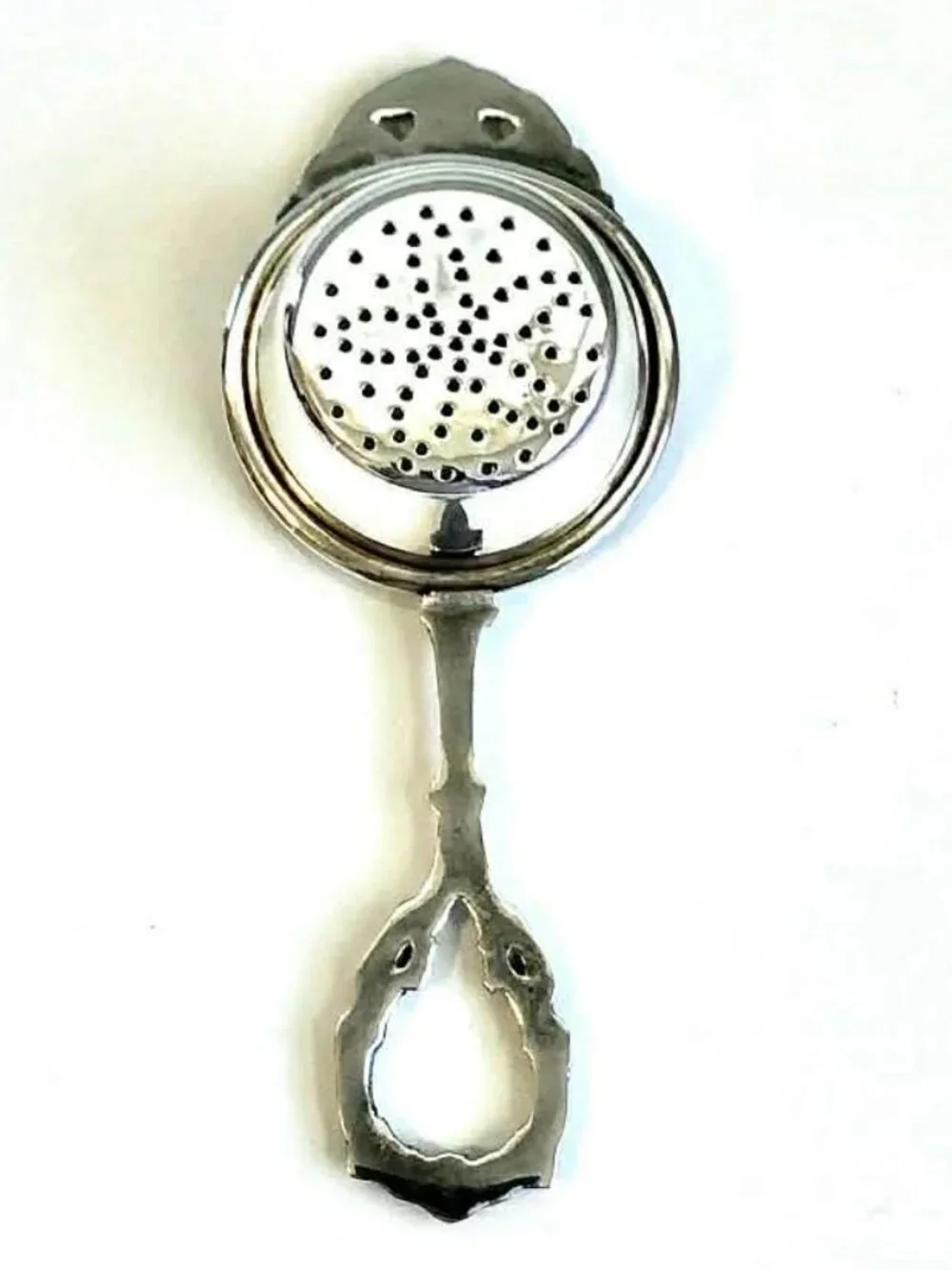 Vintage Ornate Repoussé Silver Plate Tea Infuser Strainer & Drip Rest